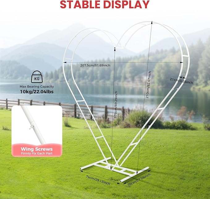 Wedding Arch Stand for Ceremony White Heart-Shaped Modern Metal Balloon Arch Stand Kit Garden Floral Arch Frame Background for Anniversary Birthday Party Bridal Shower Lawn Decor