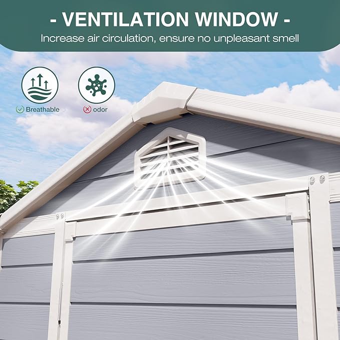 6x4FT Storage Shed Plastic Outdoor Storage Shed Waterproof Container House with Lockable Door and Transparent Window for Garden, Lawn, Backyard, Patio