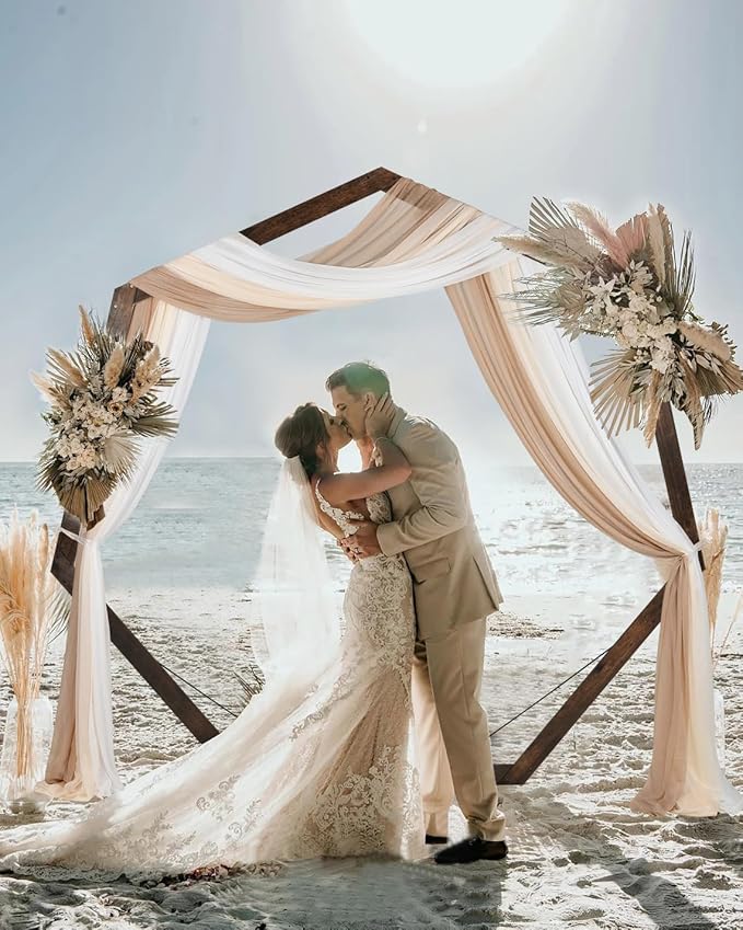 DearHouse Wooden Wedding Arch, 7.2FT Heptagona Wooden Arch for Wedding Wood Arch Wedding Arbor Backdrop Stand for Ceremony Rustic Wedding Birthday Parties Indoor Outdoor Garden Decor, AWERT0-3