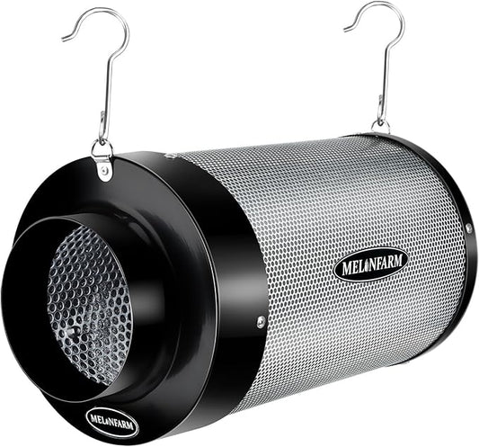 MELONFARM 6 Inch Air Carbon Filter Smelliness Control with Australia Virgin Charcoal, Odor Removal Carbon Filter for Grow Tent, Inline Fan, Hydroponics, Pre-Filter Included, Insulated Flange 6" x 12"