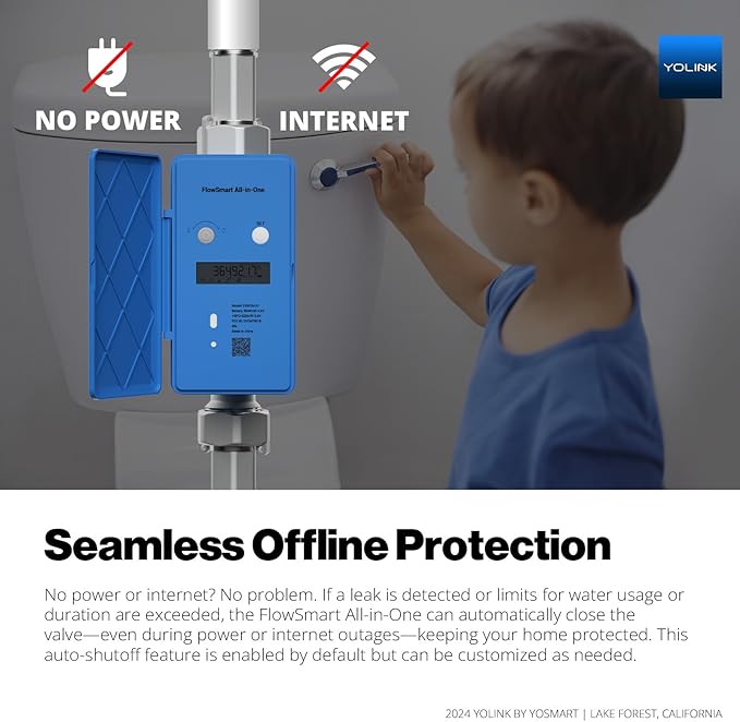 NSF Certified YoLink FlowSmart All-in-One Smart Water Meter & Auto Shutoff for 1'' Pipes, LoRa Long-Range, Real-Time Leak Detection, 10-Year Battery, 80+ Device Ecosystem, Hub Required – YS5018