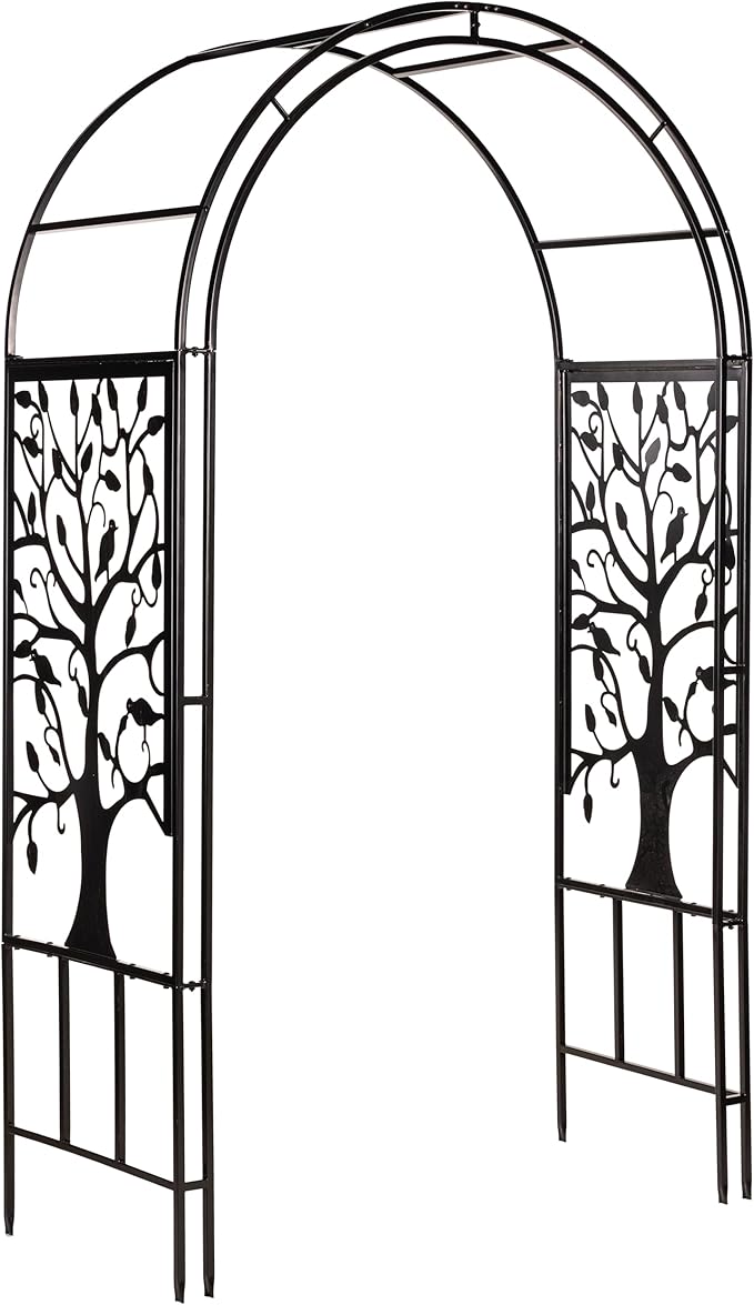 Plow & Hearth Arch Metal Outdoor Garden Arbor, 84 inches Tall, Iron Trellis Lattice for Climbing Plants, Wedding Arch, Outdoor Patio Décor (Tree of Life)