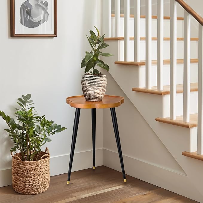 Plant Stand Indoor, Wood Plant Table Plant Holder with Raised Design,Heavy Duty Metal Flower Pot Stand, Mid Century Modern Home Decor Small Side End Table（Clr.1-Flower 16" H）