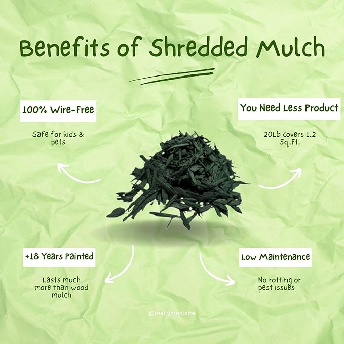 100% Wire-Free Shredded Rubber Mulch – Green – 10 lb (0.6 cu ft) – Long-Lasting, Low Maintenance, Safe for Kids & Pets – Ideal for Landscaping & Playgrounds