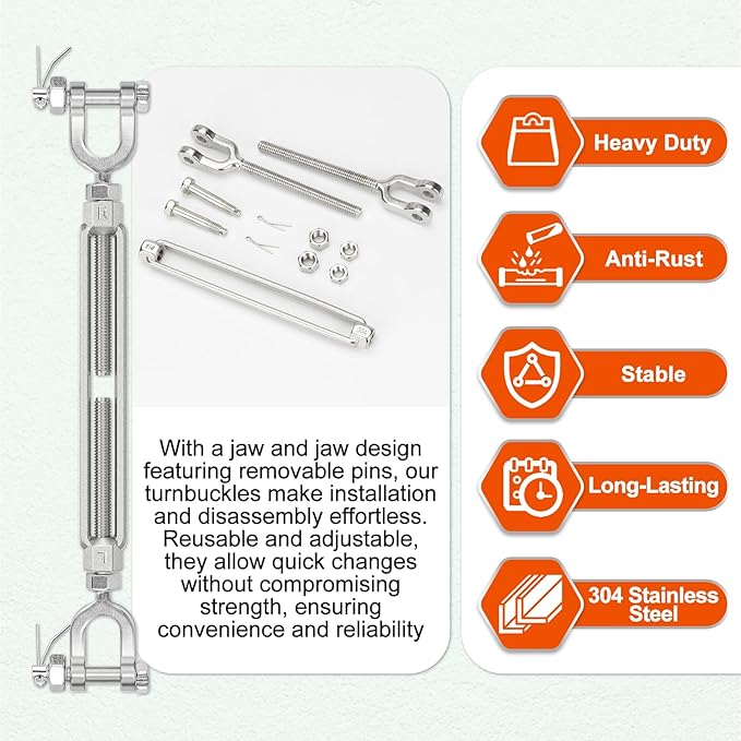 30" Ground Anchors Shed Anchors Kit with 3/16" 75FT Galvanized Cable & M6 304 Stainless Steel Turnbuckles, Heavy Duty Earth Anchors for Sheds Trees Trampoline Greenhouse Swing Set Tent, 6Pack Orange