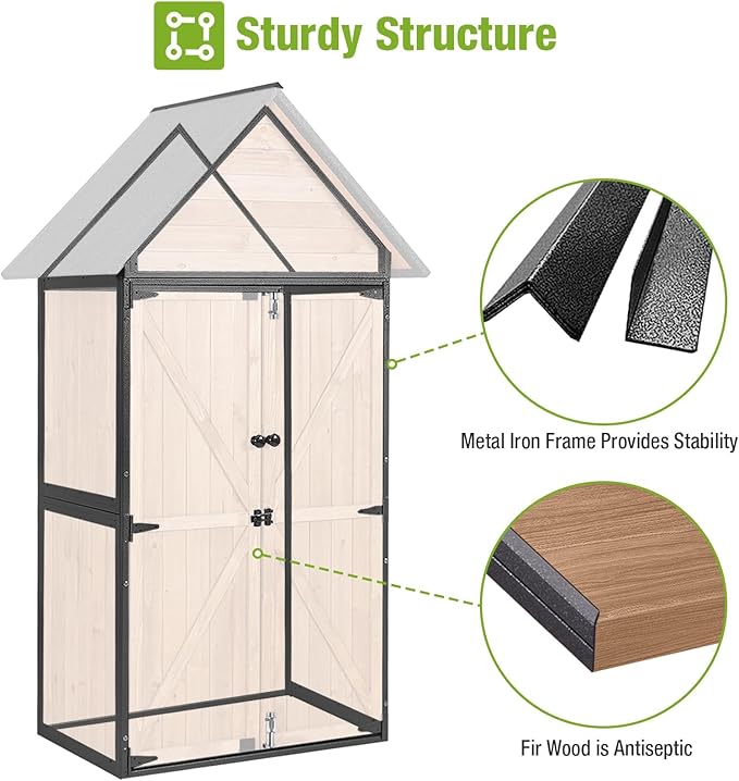 Sheds Outdoor Storage, Wooden Garden Shed with All Around Strong Metal Frame, Large Tool Shed with Floor and Adjustable Shelves, for Backyard Garden Patio Lawn(Brown)