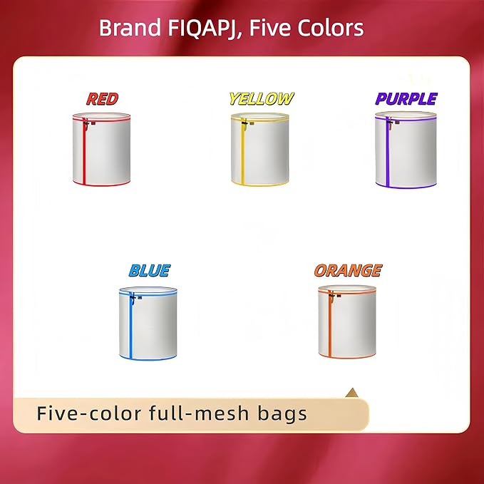 5-Pack 5-Gallon All-Mesh Storage Bags, 5 Color Fine Nylon Mesh, FIQAPJ 5 Pieces Per Pack - For 5 Gallon Bucket, Reusable Filter Bag With Opening On Top - Hydroponics, Gardening.