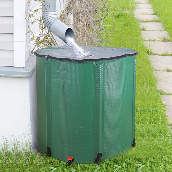 Collapsible Rain Barrel, 200 Gallon Portable Rainwater Collection System, Water Storage Tank, Rain Catcher Barrel with Spigots and Overflow Kit, Rain Water Barrel Collector for Garden, Green