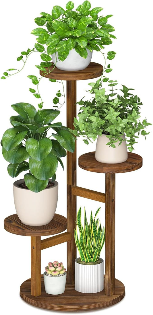 iDavosic.ly 3 Tier Plant Stand Indoor, Tiered Corner Wood Multiple Flower Holder Shelf, Tall Orchid Display Rack for Patio Porch Living Room Balcony Outdoor, Brown