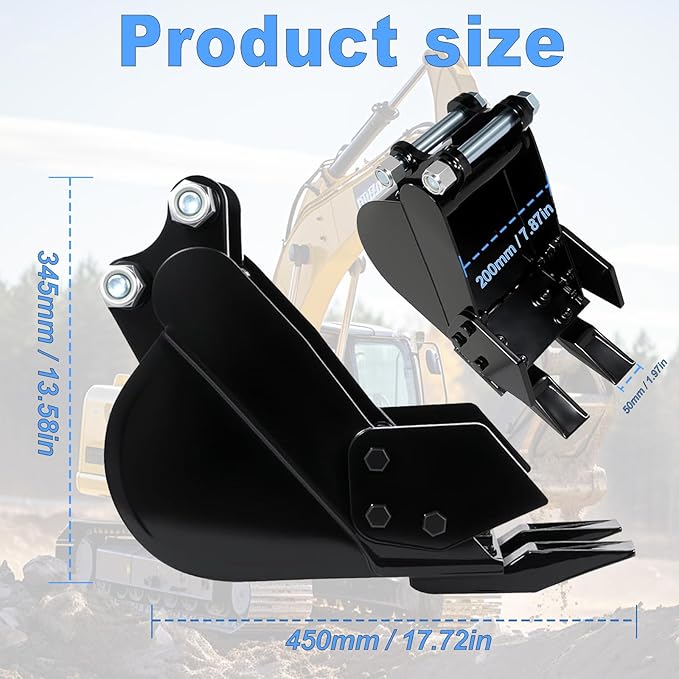 Mini Excavator Bucket, 200mm Narrow Digging Bucket, Span 90mm/3.54in Hole,Diameter 25mm/0.98in Backhoe Attachments, for Mini Excavators