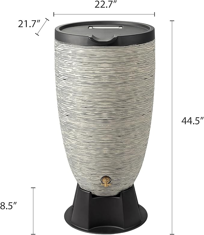 Newport 50‑Gallon Flat‑Back Rain Barrel with Stand & Planter Bundle – Slate | Removable Lid, UV-Stabilized Outdoor Water Storage