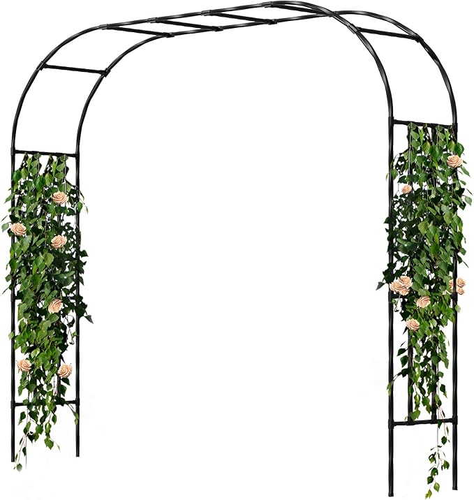 Garden Arch Trellis, Trellis Arch for Climbing Plants Outdoor, 8.2 x 7.9FT Metal Full Garden Arbor, Garden Trellises for Patio Lawn Backyard, Large Archway Decoration Black 98.4" x 94.5in