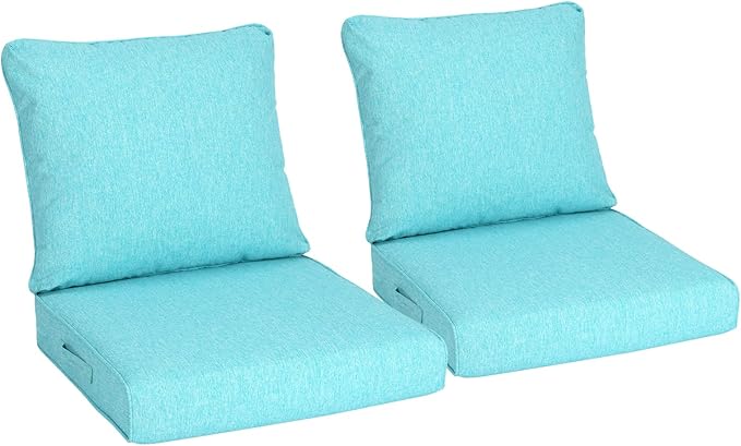 Aoodor 23" x 26" Patio Deep Seat Cushion Set, Water Resistant & Fade Resistant Outdoor Furniture Cushions with Adjustable Straps for Patio, Deck, Garden, Set of 2, Teal