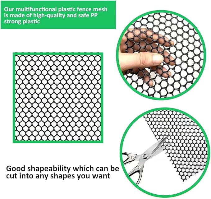 Upgraded Plastic Chicken Wire Fence Mesh(16INx10FT) - Black/Green/White Colors 0.3" Openings,for Garden Net, Poultry Fencing, Chicken Wire Frame,Animal Cage Fence,Floral Netting (Black)