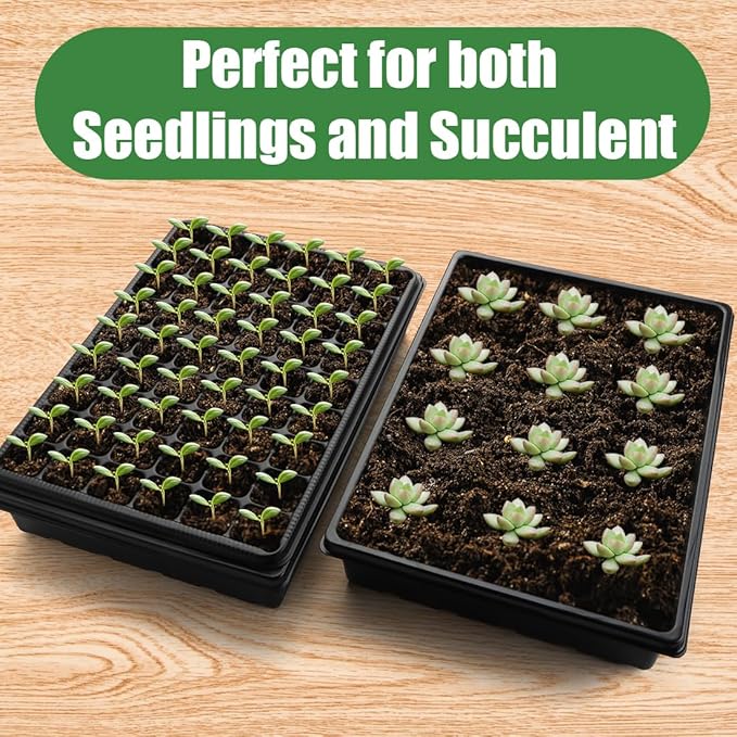 9pack Seed Starter Tray with Tall 5'' Dome-Thick Plastic Deep Cell Large Plant Germination Trays, Heavy Duty Seed Starting Kit, 486 Cells Plant Seedling Tray for Balcony Greenhouse (54 Cells per Tray)