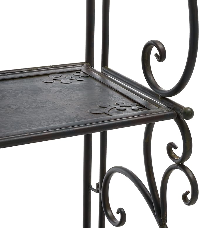 SAFAVIEH Outdoor Collection Tyrique Victorian Black Rust Wrought Iron 4-Tier Shelf Unit