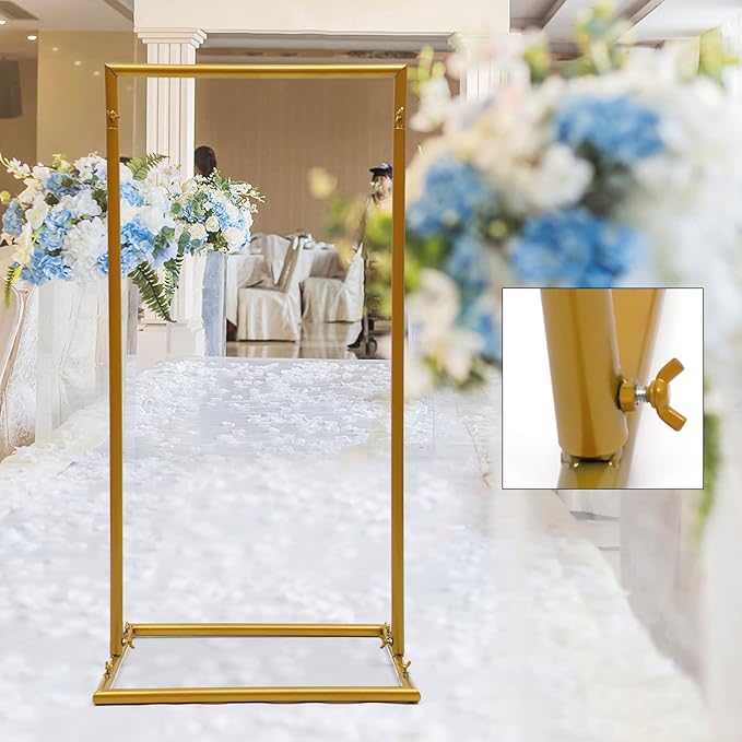 1.6*3.3FT Wedding Arch Stand for Ceremony Gold Square Modern Metal Balloon Arch Stand Kit Garden Floral Arch Frame Background for Anniversary Birthday Party Decoration Home Garden Outdoor Lawn Decor