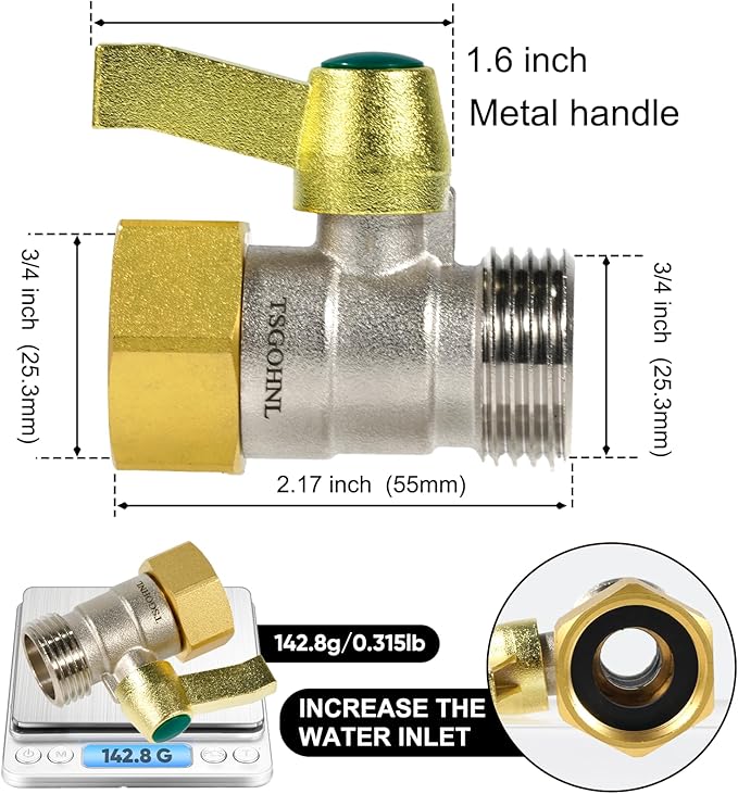 2-pack Garden Hose Connector with Shut Off Valve, Heavy Duty Brass Water Hose Parts 3/4 Inlet and Outlet Thread, Hose Adapter with Individual Straight Single Pass Ball Valve