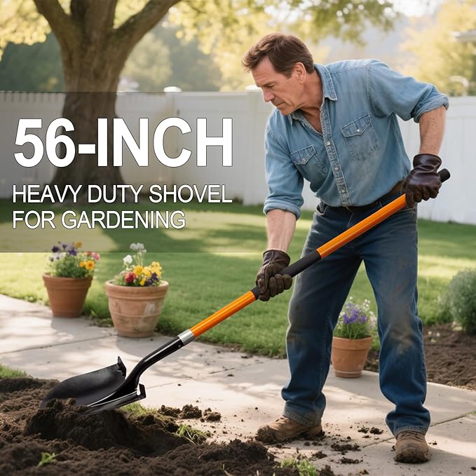 Shovel for Digging Heavy Duty Metal Shovel with Fiberglass Handle, 56 Inches