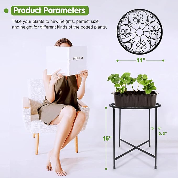 Plant Stand Indoor Outdoor, 2 Pack 15" Tall Flower Pot Stand, Round Metal Corner Plant Stand for Flower Pot, Rustproof Flower Plant Holder for Home, Garden, Patio, Plant Lovers, Housewarming