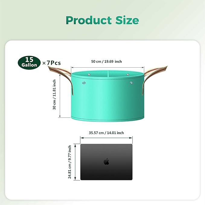 7 Pcs 15 Gallon Grow Bags, PE Garden Grow Bags for Plants with Branch-Binding Holes and Bottom Drain Holes, Ideal for Vegetables, Strawberries and Flowers