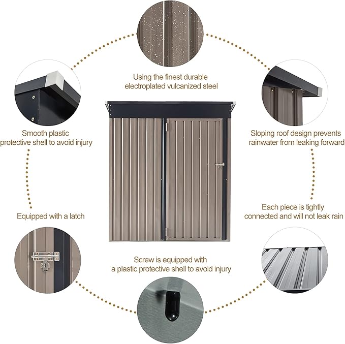 U-MAX 5' x 3' Outdoor Metal Storage Shed, Steel Garden Shed with Single Lockable Door, Tool Storage Shed for Backyard, Patio, Lawn