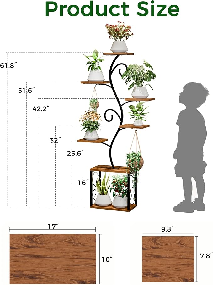 Plant Stand Indoor with Grow Lights,64" Plant Shelf Indoor,7 Tiered Indoor Plant Shelf, Corner Plant Stands for Indoor Plants,Metal Plant Flower Holder Dispaly Rack for Home, Living Room, Office