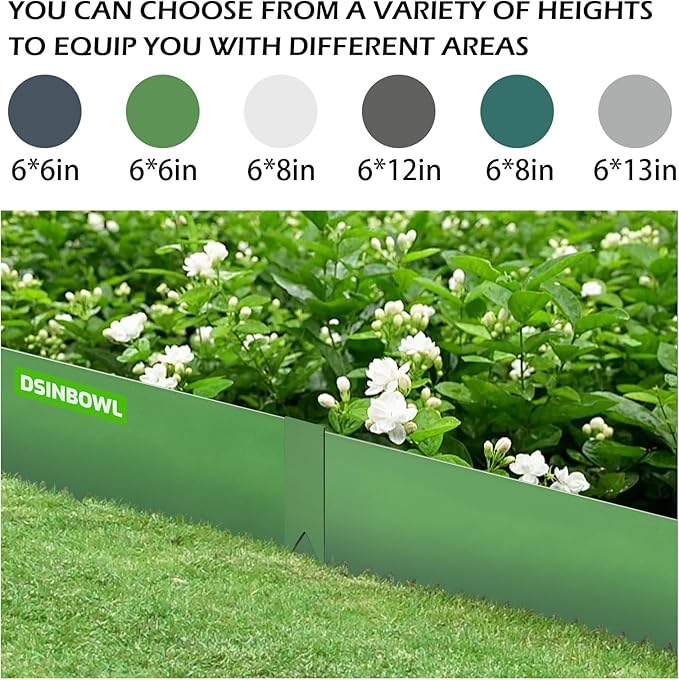 Landscape Edging Kit, Galvanized Steel Edging Landscape Lawn Edging Powder for Lawn Yard, Coated Bendable Metal Strips, No-Dig Hammer-in Edging Border w/Clips (6 INCH 6 PCS, Green)
