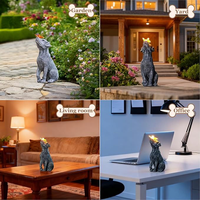 Garden Statue Dog Figurine Decor – Outdoor Decoration with Butterfly for Garden Yard Lawn Home Decor Outside : Christmas Memorial Gifts for Women Mom Grandma