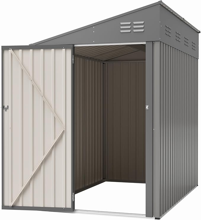 4x7 FT Outdoor Storage Shed,Lean to Lockable Metal Garden Shed Steel with Reinforced Beams,All Weather Waterproof Storage House W/Lockable Door&2 Air Vents,for Backyard,Patio,Lawn,Garden,Gray