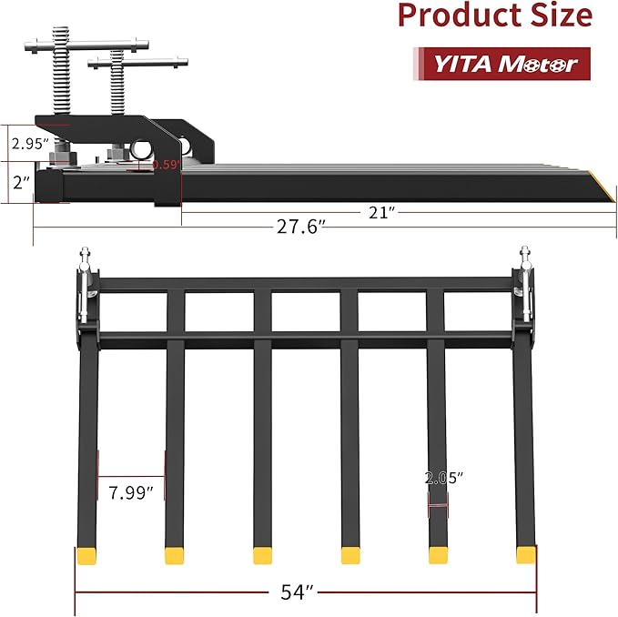 YITAMOTOR Clamp on Debris Forks Fits 60'' Bucket, 4000 lbs Heavy Duty Quick Attach Pallet Debris Fork for Tractor Loader Skid Steer