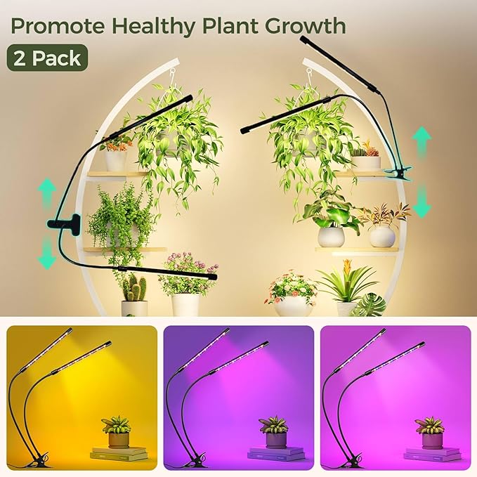 GREENSTELL Plant Stand Indoor with Grow Light, 7-Tiered Tall Metal Plant Stand for Indoor Plants, Half-Moon Shape Display Shelf for Living Room, Balcony, Patio, Black (2 Pack)
