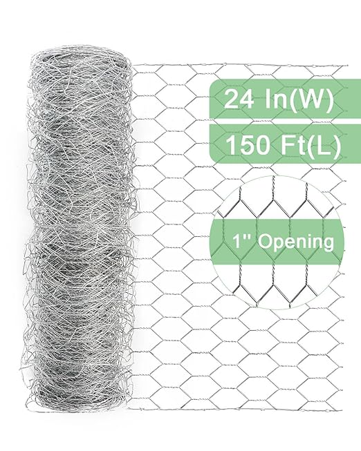 Garden Poultry Chicken Wire Netting - 24 '' × 150 ' Garden Fence Animal Barrier, Chicken Wire for Crafts, 1 inch Mesh Poultry Netting Fence, Pet/Rabbit/Chicken Wire Fencing