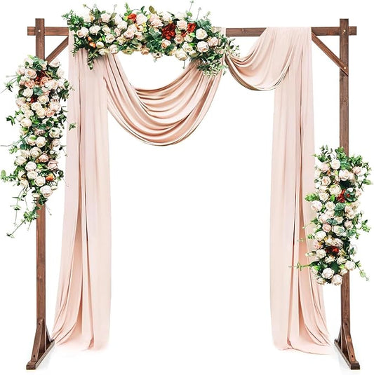 S AFSTAR 7.2FT Square Wedding Arch Frame Wooden, Balloon Floral Arch Stand W/Triangular-Shaped Base, 4 U-Shaped Stakes, Indoor Outdoor Wood Arbor Backdrop Stand for Wedding Ceremony Party