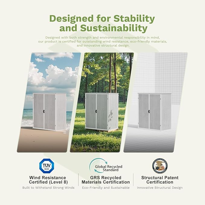Patiowell Outdoor Storage Shed 5x3 FT, Plastic Garden Organizer Cabinet with Lockable Doors & Strong Roof for Patio Furniture, Pool Accessories, Lawn Tools, Light Grey