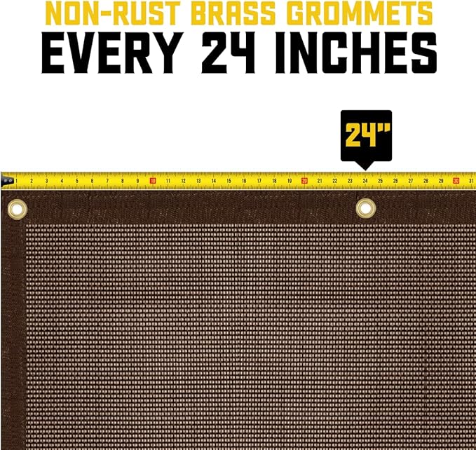 Core Tarps 60% Brown Shade Cloth with Grommets - 12 X 16 FT Heavy Duty Mesh Tarp - Sun Shade Cloth for Garden Vegetables Plants Greenhouse Outdoors Backyard Fences Dump Trucks Patio Mesh Shade Tarp