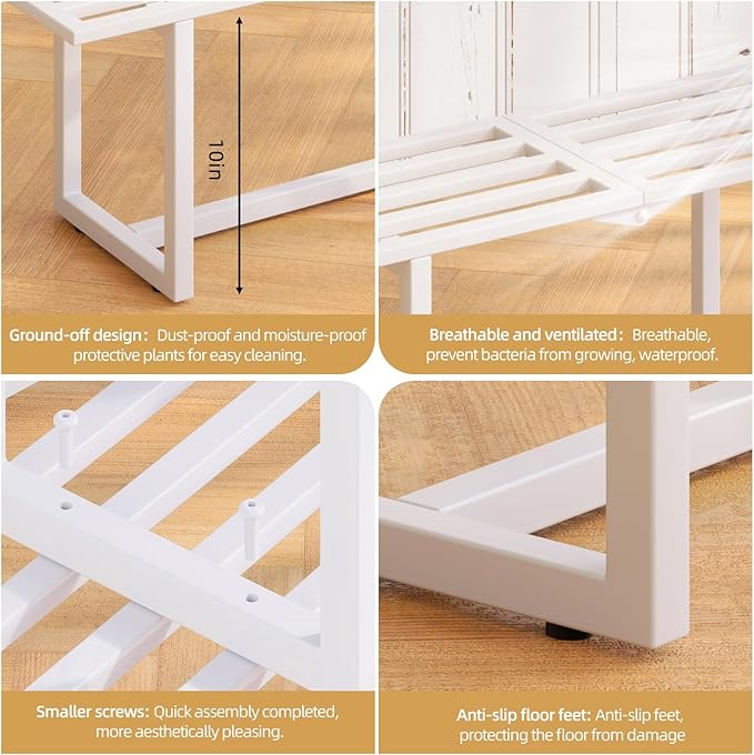 2 Pack Metal Plant Stand Indoor, Outdoor Iron Plant Shelf, Heavy Duty Slatted Display Shelf for Patio Balcony Garden Living Room Load Bearing 330 LB 26" L x 10.4" H x 8.6" W 1 Tier White
