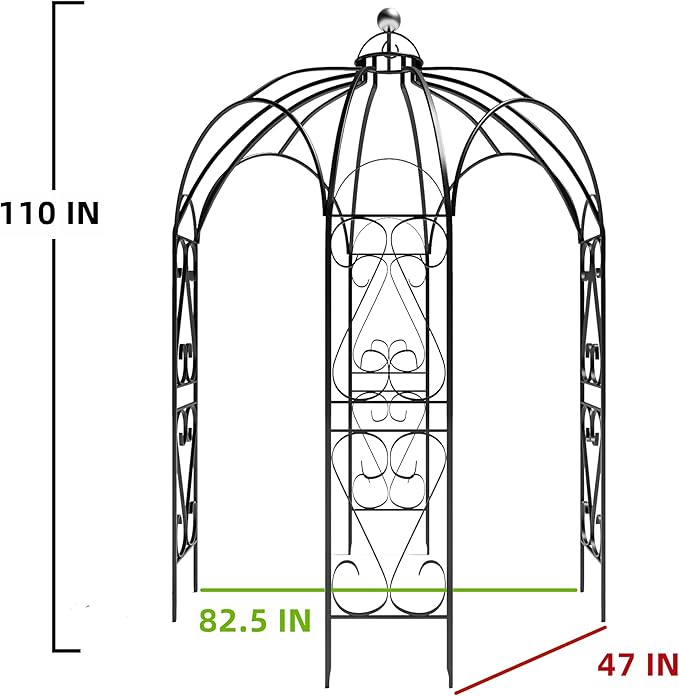 OUTOUR Versatile Oversized 9FT Iron Garden Gazebo Arbor Arbour Heavy Duty Metal ArchTrellis Support for Plants Climbing Garden Outdoor Yard Patio Wedding Party Ceremony Decor Arch