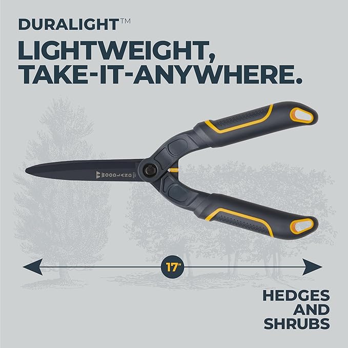 Woodland Tools Duralight Hedge Shears, 16 Inch Lightweight Manual Hedge Clippers with 7.5 Inch Non Stick Blades and Glass-Filled Nylon Handles, Garden Trimmer for Shaping and Precision Cutting