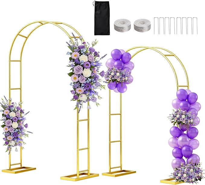 Arch Backdrop Stand 7.2FT, 6FT Set of 2, Metal Pergola Arbor Garden Arch Trellis for Climbing Plants Outdoor for Various Climbing Plant,Gold Balloon Arch kit Stand for Party Decoration