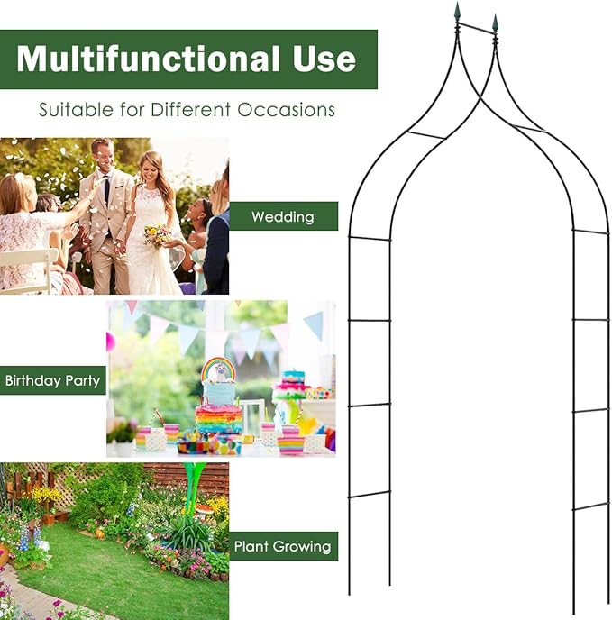 S AFSTAR 9.5 Ft Metal Arch, Outdoor Garden Arch for Various Climbing Plant Flower, Wedding Backdrop Stand Archway Arbor for Wedding Garden Party Ceremony Gothic Style Decoration, Easy-to-Assemble (2)