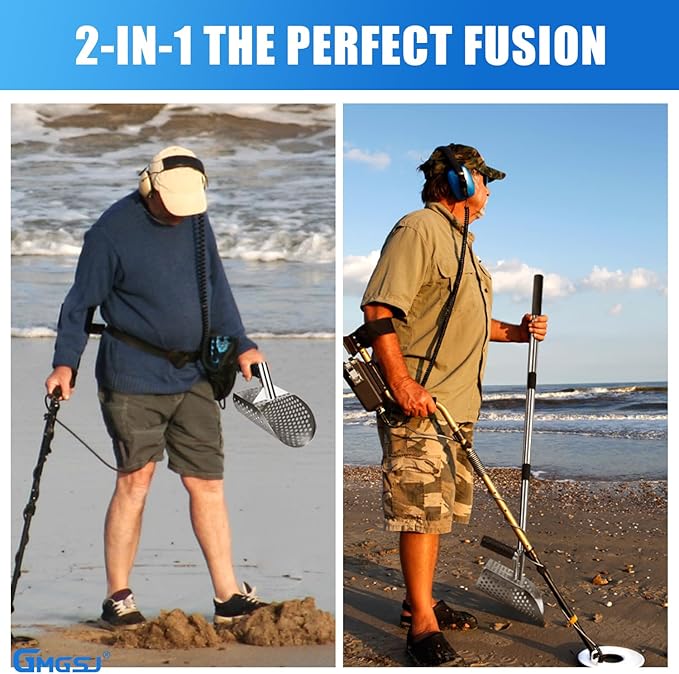 Sand Scoop for Metal Detecting,Heavy Duty Stainless Steel Metal Detector Scoop with Long Handle,Metal Detecting Shovel Used for underwater treasure hunting, beach soil metal detection, and excavationr