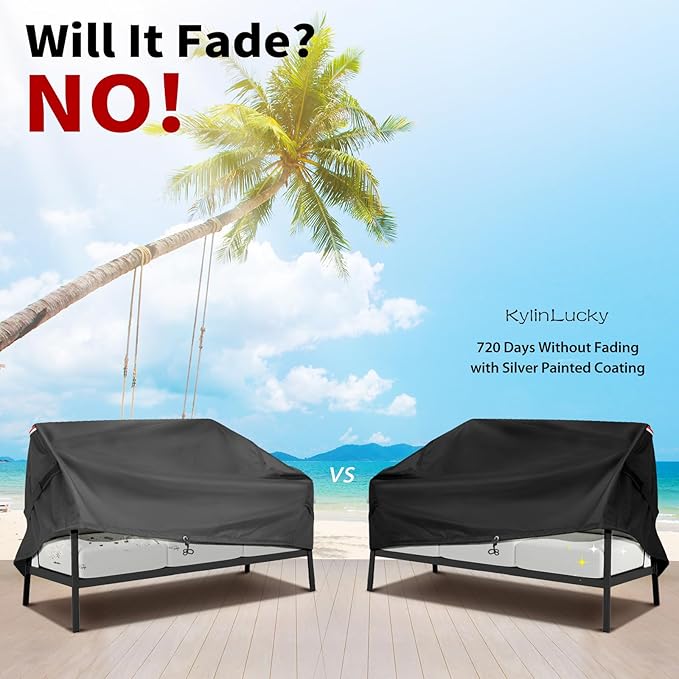 KylinLucky Patio Loveseat Cover 85×37×35 Inch - Heavy Duty 420D Oxford, Waterproof All-Weather Protection with Breathable Air Vents and Windproof Straps, UV-Resistant, Black