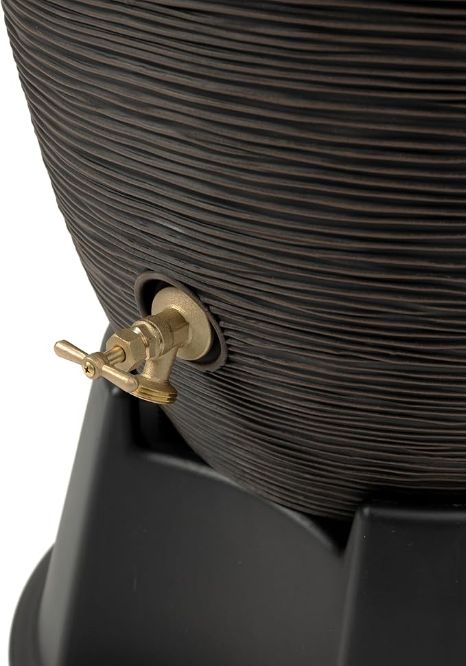 RTS Home Accents Newport 50‑Gallon Flat‑Back Rain Barrel with Stand & Planter Bundle – Bronze | Removable Lid, UV-Stabilized Outdoor Water Storage