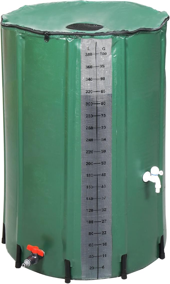 Collapsible Rain Barrel, 100 Gallon Portable Rainwater Collection System, Rain Water Barrel Collector with Volume Scale Mark, Two Spigots and Overflow Kit, Rain Catcher Barrel for Garden, Green