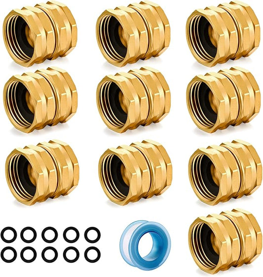 Garden Hose Connector Adapter,3/4" GHT Double female Connectors, Brass Repair Fittings with Dual Swivel for female to female Adapter (10 Pack)