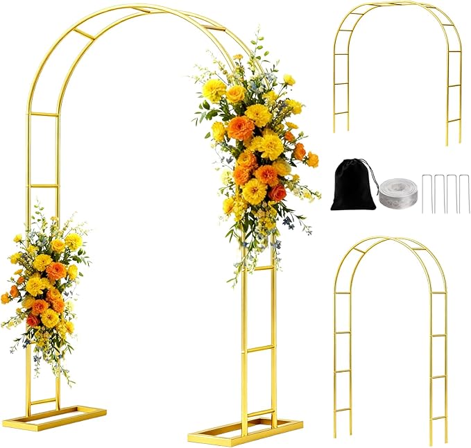 6.6FT Metal Garden Arch Trellis Arbor, Wedding Arch Stand with Steel Frame, Metal Pergola Arbor with Base, Assemble Freely 3 Sizes, for Decor Garden Trellis Climbing Plant, Bridal Party Ceremony