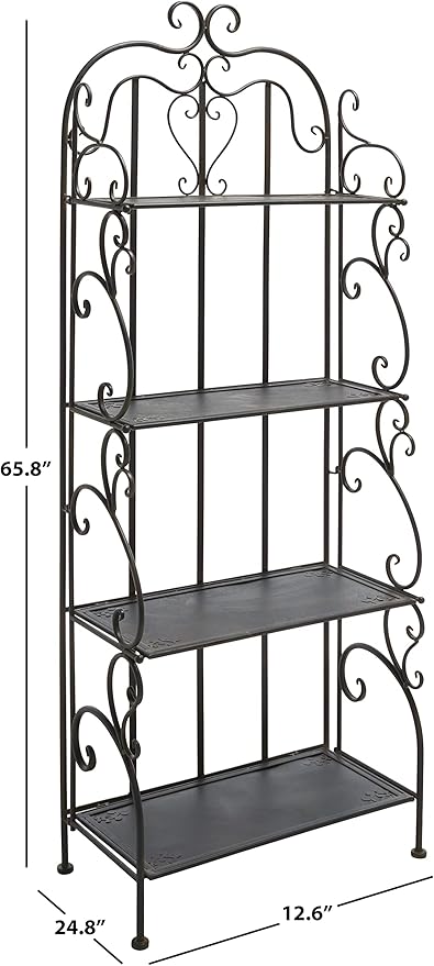 SAFAVIEH Outdoor Collection Tyrique Victorian Black Rust Wrought Iron 4-Tier Shelf Unit