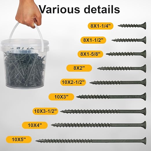 Deck Screws #8 x 1-1/4’’, T25 Star Torx Drive Flat Head Wood Screws, Green, 5lb