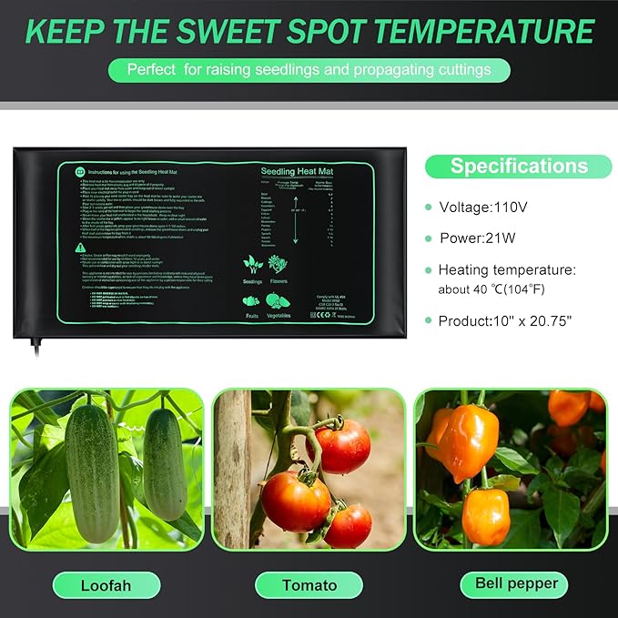 ROCEEI 18 Pack Seedling Heat Mat Bulk, 10" x 20.75" Heat Mats for Seed Starting Plant Heating Mat Grow Mats Waterproof Hydroponic Heating Pad Warm Seed for Greenhouse Plants Germination Grow